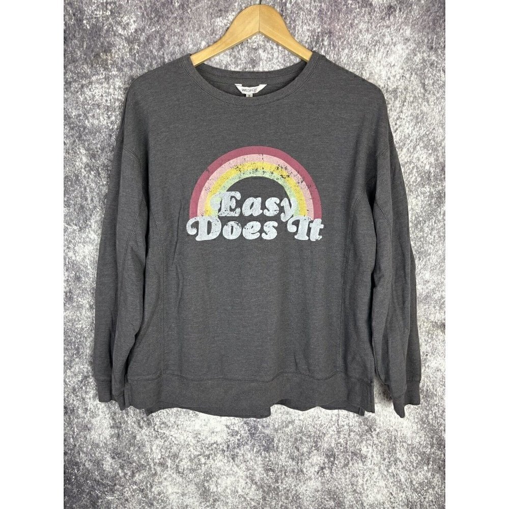 Wildfox Women's Graphic soft "Easy Does It" Charcoal Sweatshirt Sz M MSRP $108